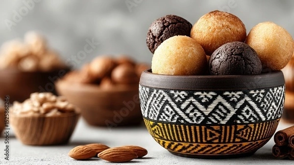 Fototapeta Delicious Assorted Chocolate and Vanilla Truffles in a Decorative Bowl