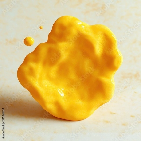 Obraz Close-up of a vibrant yellow viscous liquid splash suspended against a soft beige background, highlighting smooth texture and fluid motion