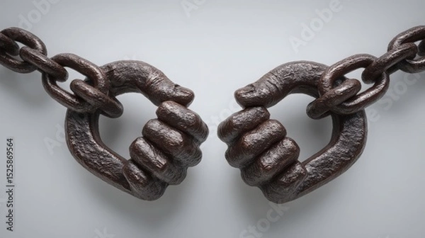 Fototapeta Intertwined Hands in Chains A Symbol of Unity and Bondage.