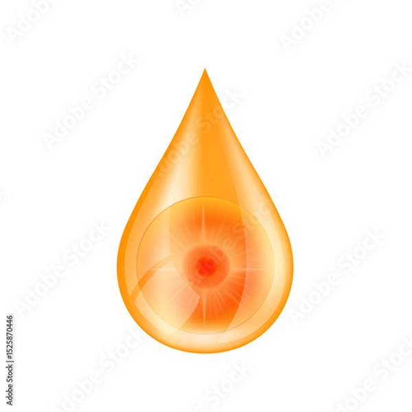 Fototapeta Vegetable carrot in orange water drop on a white background. Serum solution vitamin A from nature essential skin care. For ads cosmetics cream lotion. Vector EPS10.