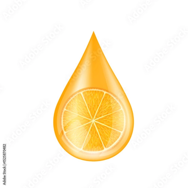 Fototapeta Orange citrus fruits in water drop on a white background. Serum solution vitamin C from nature essential skin care. For ads cosmetics cream lotion. Vector EPS10.