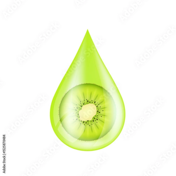 Fototapeta Fruits kiwi in water drop on a white background. Serum solution vitamin C from nature essential skin care. For ads cosmetics cream lotion. Vector EPS10.