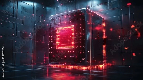 Fototapeta A futuristic bank safe with microscopic laser defenses glowing around it 