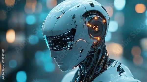 Fototapeta A futuristic AI assistant freezing due to incorrect business commands 