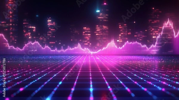 Fototapeta A digital grid with holographic stock market trend lines going up