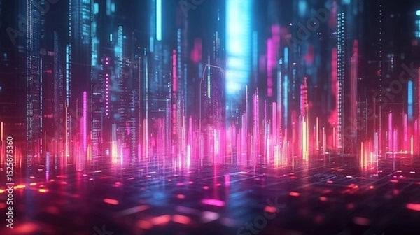 Fototapeta A cyberpunk-style growth graph pulsating with neon light against a dark backdrop 