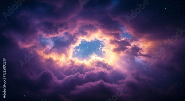 Obraz Stunning Cosmic Cloudscape: Purple and Gold Hues with a Glimpse of Stars