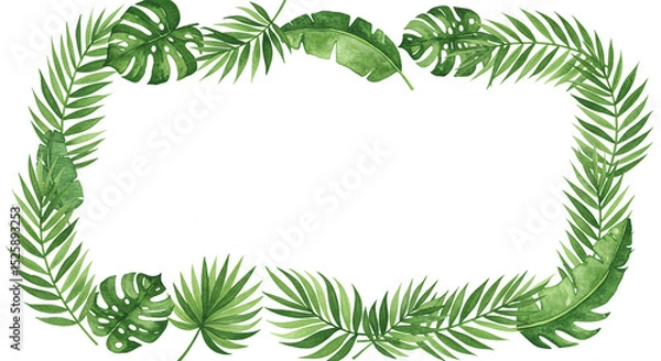 Obraz Watercolor tropical leaves frame isolated on white background for design elements