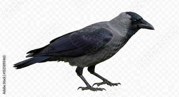 Obraz Realistic image of a crow standing on a white background isolated crow bird