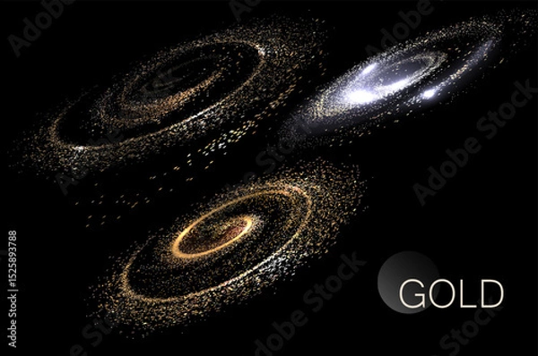 Obraz Isolated set of design elements, exquisite sparkling gold tinsel swirl.