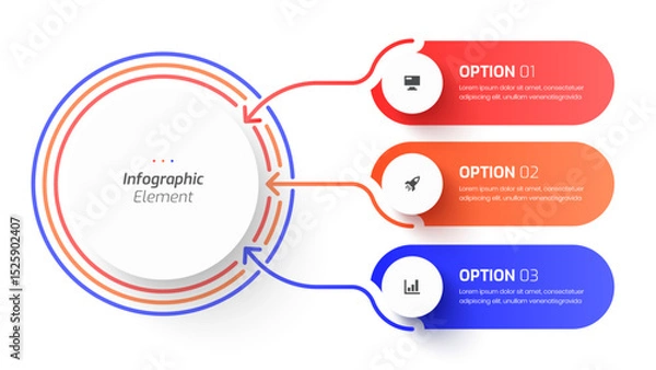 Fototapeta Business Central Circle Infographic with 3 Circles Option and Icon, Suitable for Presentations, Process Diagram, Workflow