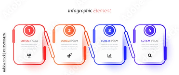 Fototapeta Business Infographic Template Design with Rectangle Label, Icon and 4 Number. Suitable for Process Diagram, Presentations, Workflow Layout, Banner, Flow Chart, Infographic.