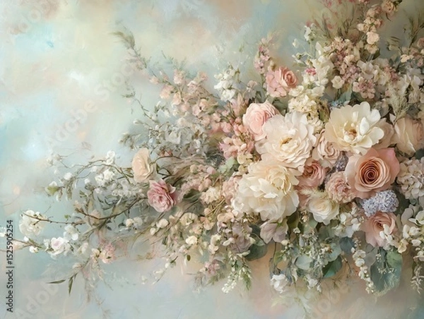 Fototapeta Elegant floral arrangement with pastel colors and soft lighting, evoking a sense of tranquility and beauty in full bloom