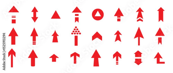 Fototapeta Red Arrow Icon Set. Collection of different red arrows on white background. vector illustration. Vector icons set.