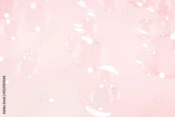 Fototapeta Beautiful Clear Pink Soap Bubbles Floating in The Air. Celebration Festive Backdrop. Freshness Soap Suds Bubbles Water. Pink and White Gradient Textured.	
