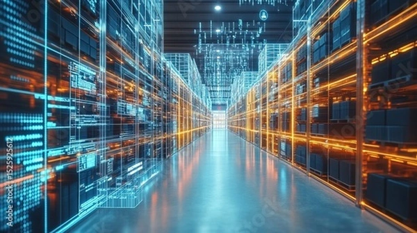 Obraz A hyper-modern logistics center with digital inventory tracking 