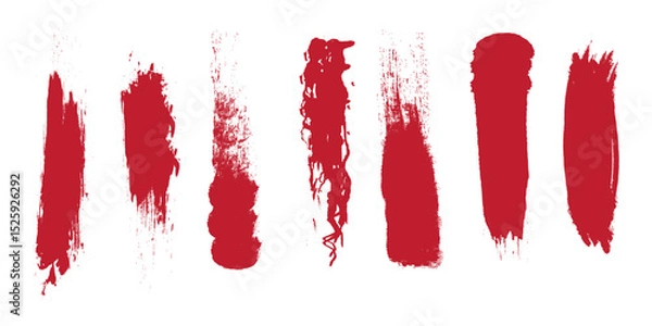 Fototapeta Red line, grunge brush stroke. and drawn stripes, smears. The red line of paint is isolated on a transparent background.