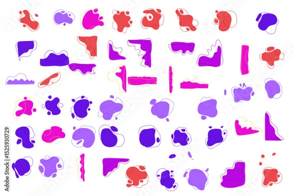 Obraz Abstract organic blob shapes vector irregular figures isolated on transparent background. Set of round blot form outlined with a thin line graphic element. Simple Colorful slime spot