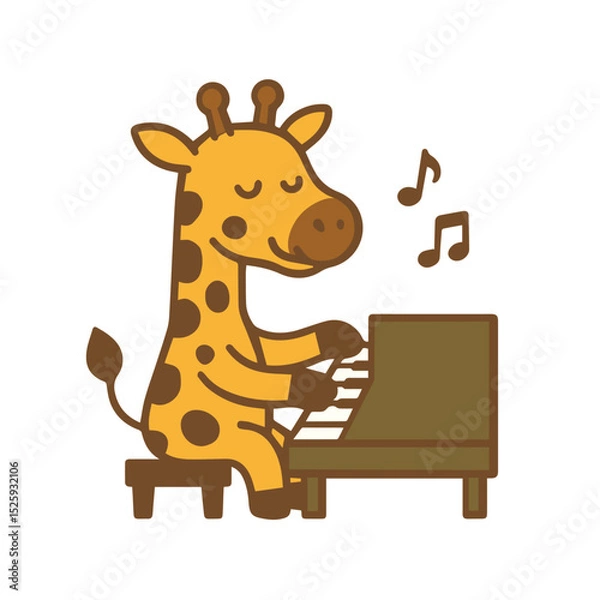 Fototapeta A giraffe playing the piano and enjoying the music