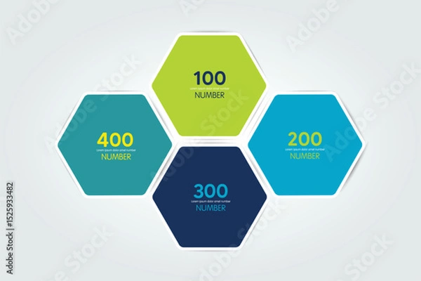 Fototapeta 4 step infographic template. Diagram, graph, presentation, chart. Connected concept with 4 bubbles, options, steps, parts, text fields, processes.