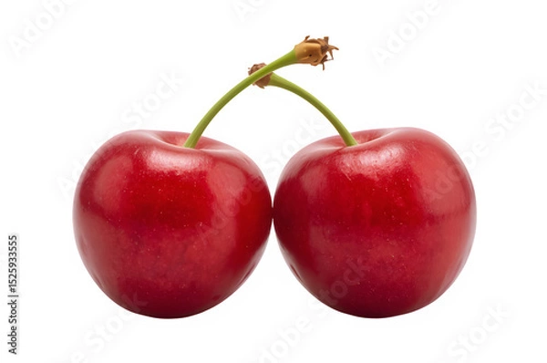Fototapeta Two cherry fruits isolated on transparent background. Generated with AI
