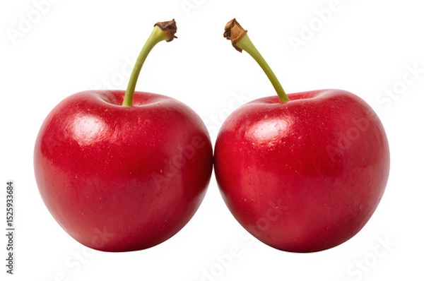 Fototapeta Two cherry fruits isolated on transparent background. Generated with AI
