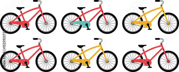 Fototapeta Flat vector bicycle set, colorful modern bikes collection, urban cycling design for sport, transportation, recreation, outdoor activity and fitness concepts

 flat vector illustration