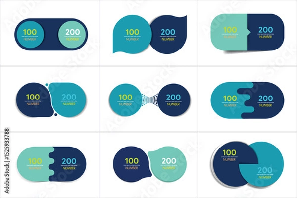Fototapeta Two elements banner. 2 steps design, chart, infographic, step by step number option, layout.