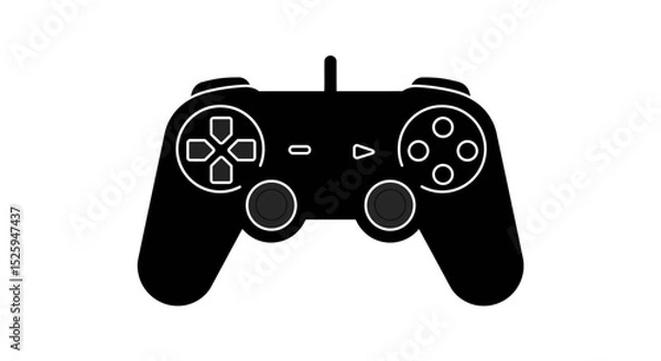Fototapeta a black game controller icon. Trendy flat style, minimal and modern design, isolated on white background. Suitable for website design, logo, app UI, or mobile game interface. Includes joystick