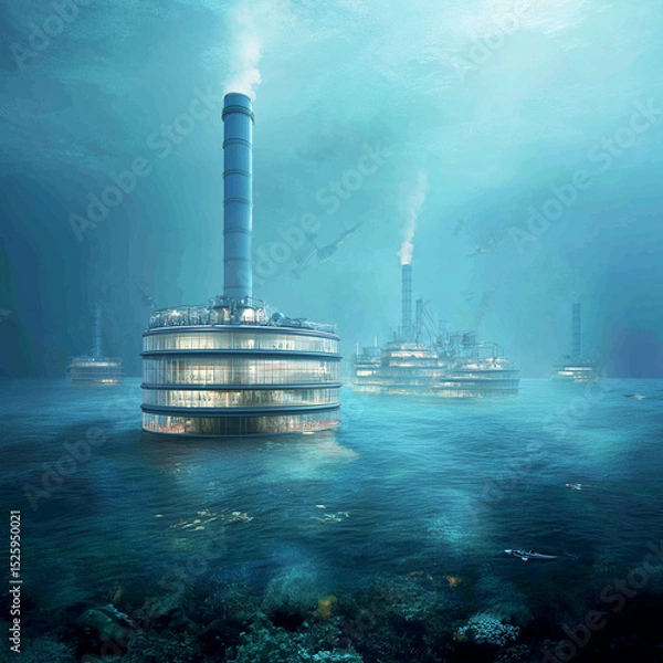 Obraz Carbon Capture and Storage. CCS. Ocean-based carbon capture floating structure design concept image.