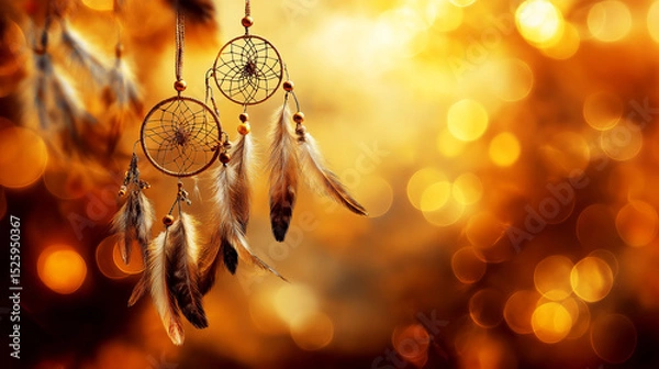 Obraz Boho texture overlay. Backgrounds. Overlay design. Textile mockups. Packaging. Social media templates. Warm toned background with dreamcatcher decor