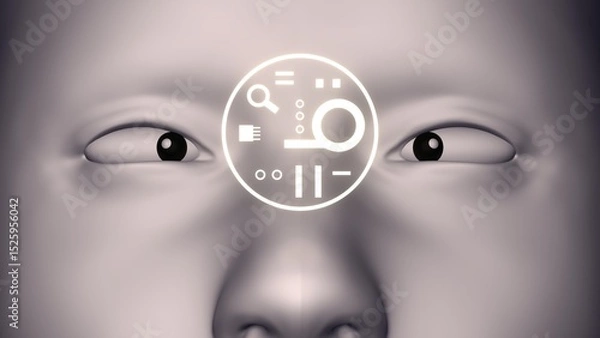 Fototapeta 3D Render image name : The Emergence of Human-Tech Consciousness Through the Third Eye of Artificial Perception