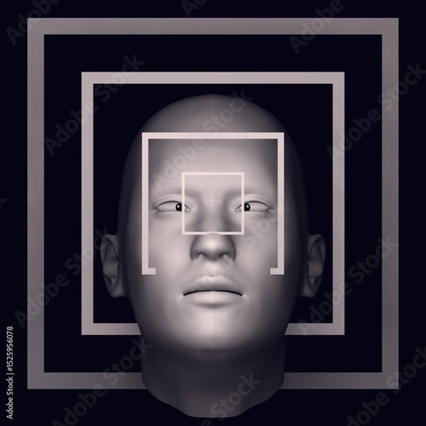 Obraz Abstract Geometric Art with Symmetrical Squares and Human Head Silhouette - Minimalist Modern Digital Illustration for Conceptual Design