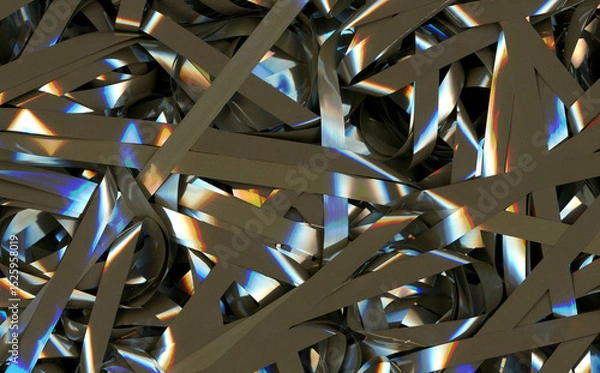 Fototapeta Audio magnetic cassette tape tangled and twisted in an abstract background detail pattern