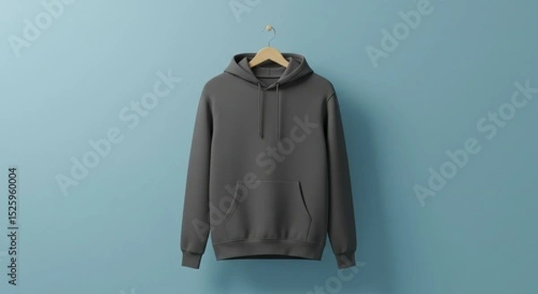 Fototapeta  hoodie mockup displayed on a wooden hanger against a modern pastel two-tone pink and green wall background. Clean, empty copy space perfect for product branding, fashion ad