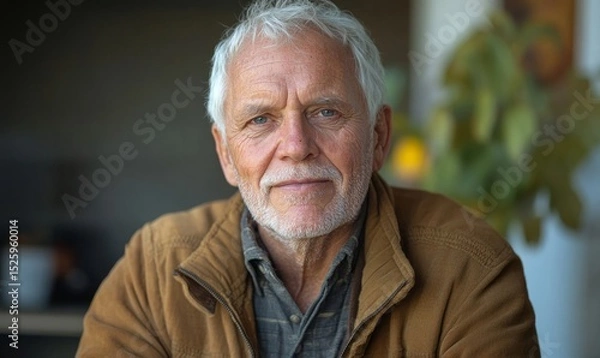 Obraz Portrait of senior man, highlighting the wisdom and experience of aging with a confident and reflective look, Generative AI