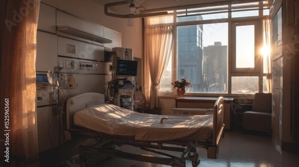 Fototapeta Comfort and Care in a Hospital Setting A Warm Room Designed for Patient Well-Being and Recovery and Enhanced Healing