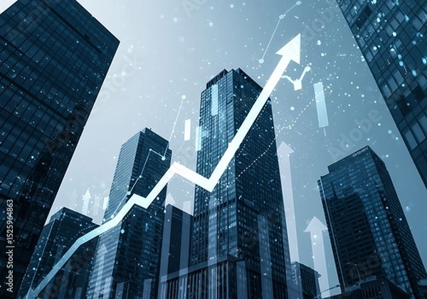 Fototapeta Rising Growth Outlook with Modern Skyscrapers as a Business Metaphor
