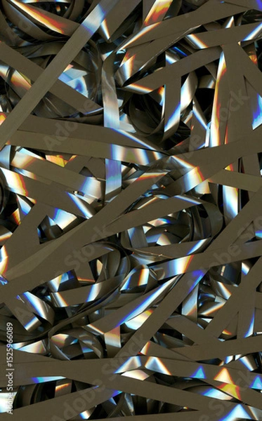 Fototapeta Audio magnetic cassette tape tangled and twisted in an abstract background detail pattern