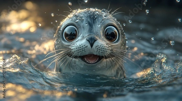 Fototapeta Adorable seal pup in water