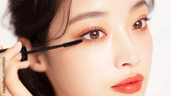 Obraz マスカラを塗る若い女性の目元アップ