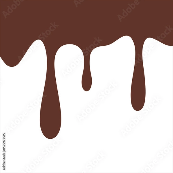 Fototapeta Chocolate splash. Molten flowing drops of chocolate on a white background, flat design, vector illustration. Liquid coffee drips. Abstract paint spots for decoration, design, background, banner