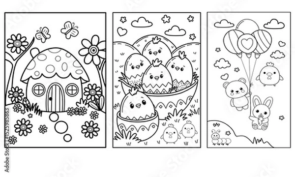 Obraz Set of animals doodle style, vector illustration design. Perfect for postcard, birthday, baby book, card, children room and art teaching media