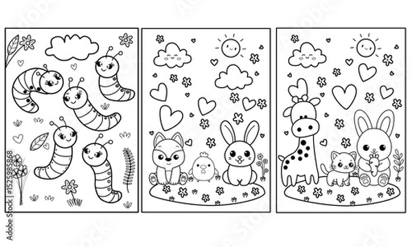 Obraz Set of animals doodle style, vector illustration design. Perfect for postcard, birthday, baby book, card, children room and art teaching media.