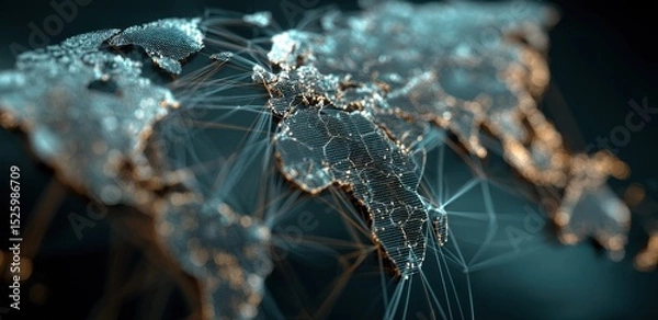 Fototapeta World digital network connecting continents globally