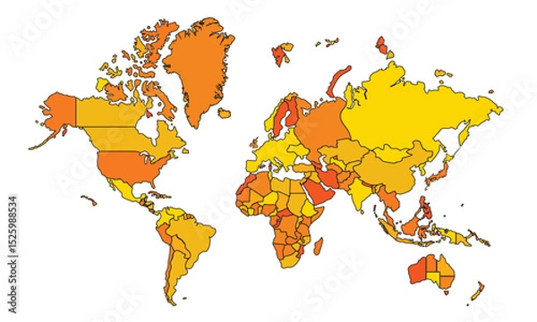 Fototapeta World map isolated on white background. for website layouts, background, education, precise, customizable, Travel worldwide, map silhouette backdrop, earth geography, political, reports.