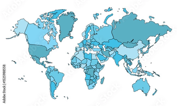 Fototapeta World map isolated on white background. for website layouts, background, education, precise, customizable, Travel worldwide, map silhouette backdrop, earth geography, political, reports.