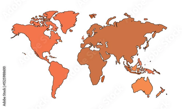 Fototapeta World map isolated on white background. for website layouts, background, education, precise, customizable, Travel worldwide, map silhouette backdrop, earth geography, political, reports.