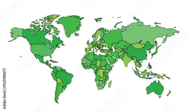 Fototapeta World map isolated on white background. for website layouts, background, education, precise, customizable, Travel worldwide, map silhouette backdrop, earth geography, political, reports.