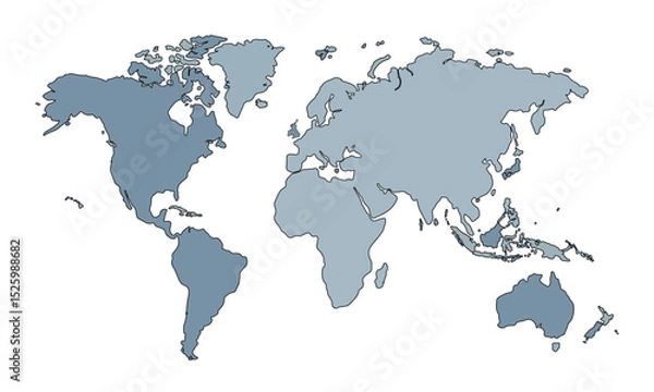 Fototapeta World map isolated on white background. for website layouts, background, education, precise, customizable, Travel worldwide, map silhouette backdrop, earth geography, political, reports.